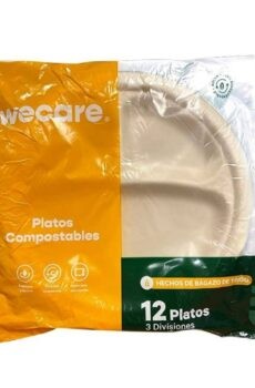 Platos desechables Wecare compostables N°9 con 3 divisiones 12 pzas
